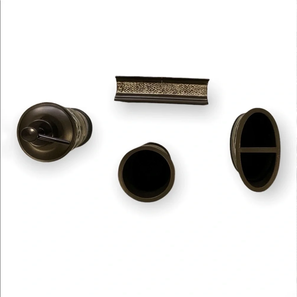 Animal Print Exotic Bathroom Accessory 4 Piece Set Brown Tan Multicolor Gazelle